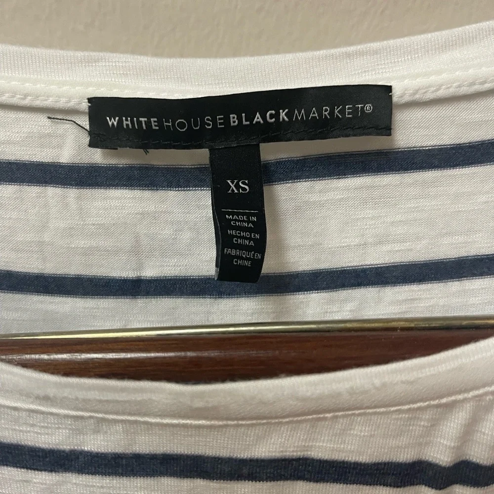 White House Black Market WHBM Ruched-Side 3/4 Sleeve Tee Stripped XS